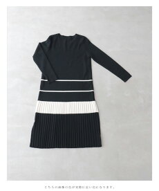 ▼▼(M~3L対応)(ブラック)「FRENCHPAVE」(黒)女性らしい足元プリーツのニットロングワンピース10月20日22時販売新作