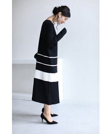 ▼▼(M~3L対応)(ブラック)「FRENCHPAVE」(黒)女性らしい足元プリーツのニットロングワンピース10月20日22時販売新作