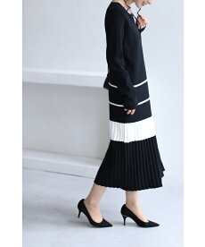 ▼▼(M~3L対応)(ブラック)「FRENCHPAVE」(黒)女性らしい足元プリーツのニットロングワンピース10月20日22時販売新作