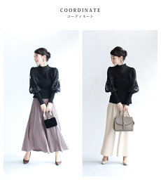 ▼▼(S~M対応)(ブラック)「FRENCHPAVE」(黒)ビジュー輝く花のポワン袖リブニットトップス1月22日22時販売新作