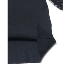 ▼▼(S~M対応)(ブラック)「FRENCHPAVE」(黒)ビジュー輝く花のポワン袖リブニットトップス1月22日22時販売新作