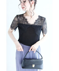 ▼▼「FRENCHPAVE」(黒)ノースリーブのインナーにも最適。伸びやかレースカットソートップス4月5日22時販売新作