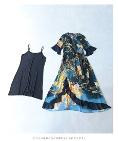 ▼▼(M対応)「FRENCHPAVE」(紺)ひらひら舞う裾のボタニカルシアーロングワンピース7月1日20時販売新作