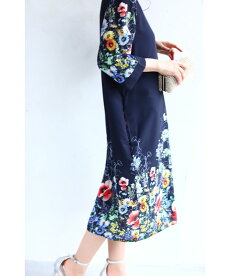 ▼▼(S~L対応)(ネイビー)「FRENCHPAVE」(紺)香り立つような花々。フラワーガーデンミディアムワンピース7月11日20時販売新作
