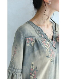 (予約販売:8月5日〜9月5日前後の出荷予定)【先行予約販売7月22日18:00から7月24日23:59まで】(S~L対応)「FRENCHPAVE」梅の花。デニム刺繍ワンピース