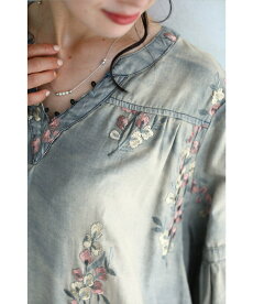 (予約販売:8月5日〜9月5日前後の出荷予定)【先行予約販売7月22日18:00から7月24日23:59まで】(S~L対応)「FRENCHPAVE」梅の花。デニム刺繍ワンピース