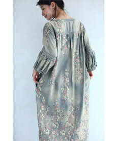 (予約販売:8月5日〜9月5日前後の出荷予定)【先行予約販売7月22日18:00から7月24日23:59まで】(S~L対応)「FRENCHPAVE」梅の花。デニム刺繍ワンピース