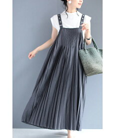 ▼▼☆☆(S~L対応)「FRENCHPAVE」長さ調節可能。プリーツ流れるサスペンダーロングワンピース8月6日20時販売新作