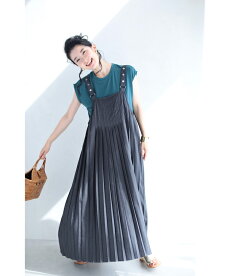▼▼☆☆(S~L対応)「FRENCHPAVE」長さ調節可能。プリーツ流れるサスペンダーロングワンピース8月6日20時販売新作