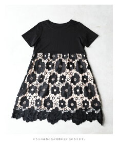 ▼▼(S~L対応)「FRENCHPAVE」(黒)まあるいお花が連なるレースチュニック8月10日20時販売新作