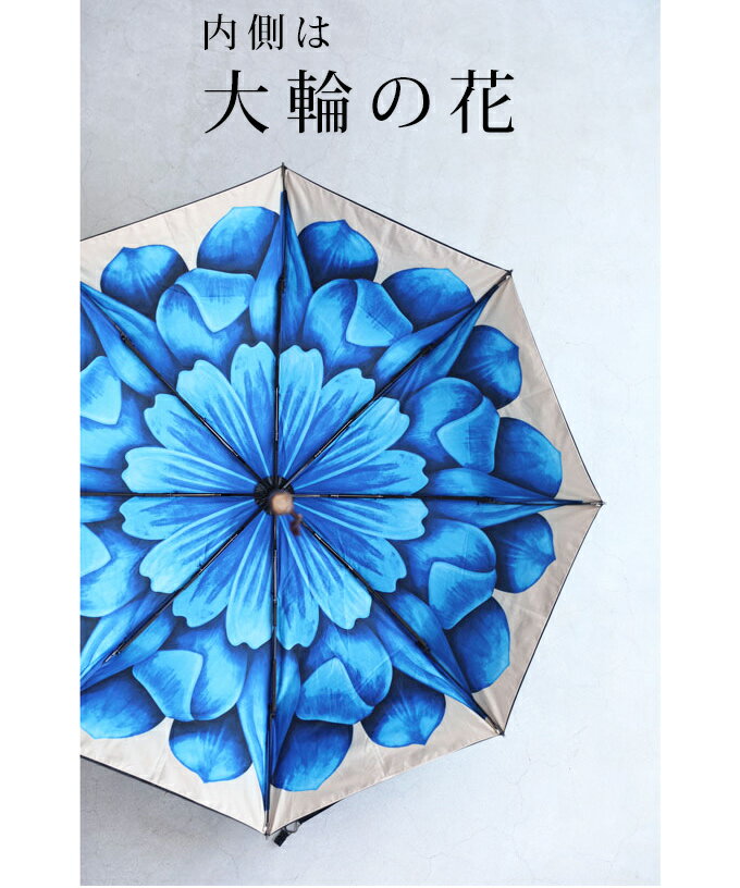 （ブルー）雨の日でも心晴れ。大輪の花咲く傘