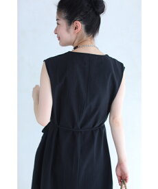 (S~2L対応)(紐ベルト付き)(黒)シンプルこそ美しい。涼やかロングワンピース
