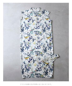 ☆☆(S~L対応)(紐ベルト付き)鳥や蝶が息づくボタニカルロングワンピース