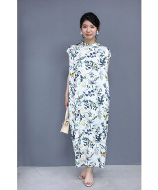 ☆☆(S~L対応)(紐ベルト付き)鳥や蝶が息づくボタニカルロングワンピース