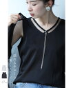 (S~M/L~2L対応)揺れるボールチェーンの艶ノースリーブカットソー【定価4718円】
