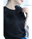 【再入荷♪2/2 20時】(S~2L対応)(黒)プリーツの花咲くTシャツトップス