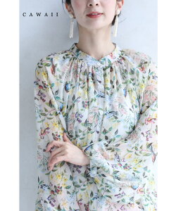 【再入荷♪4/27 20時】(S~3L対応)鳥がさえずるエデンの園シアーブラウストップス