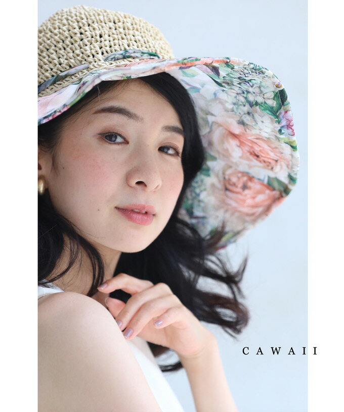 【再入荷♪7/10 12時】耽美な花画広がるつば広ペーパーハットのサムネイル