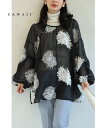 【再入荷♪8/24 20時】(S~3L対応)(リボン付き)(黒)白花刺繍のシアーブラウストップス