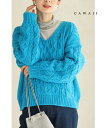 【再入荷♪12/15 20時】(S~3L対応)鮮やかブルーのざっくり編みニットプルオーバートップス