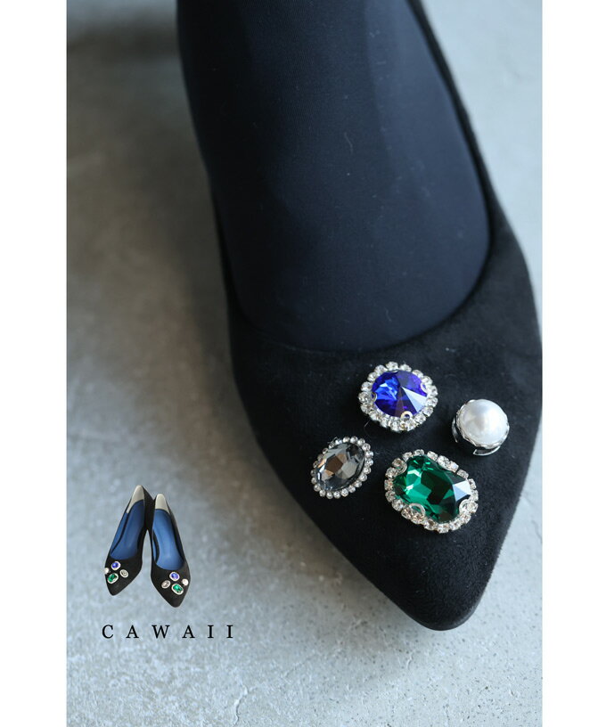 楽天cawaii（36~40対応）（黒）足元にキラリと輝く宝石ビジューパンプス/ヒール/靴/シューズ