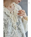 【再入荷♪1/24 20時】(S~3L対応)花レースネックのふわふわ起毛シアーブラウストップス