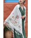 【再入荷♪6/14 20時】立体の花咲く春色刺繍の三角ストール