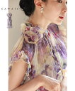【再入荷♪3/24 20時】(S~L対応)花飾りネックのロマンティックシフォンワンピース(紐ベルト・インナー付き)