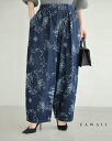 【再入荷♪12/19 20時】(S~2L対応)アーティスティックな花画デニムワイドパンツ