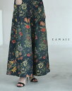 【再入荷♪7/19 20時】(S~L対応)四季を彩る花画デニムワイドパンツ