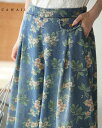 【再入荷♪7/27 20時】(S~L対応)全面に描く花のタックワイドデニムパンツ
