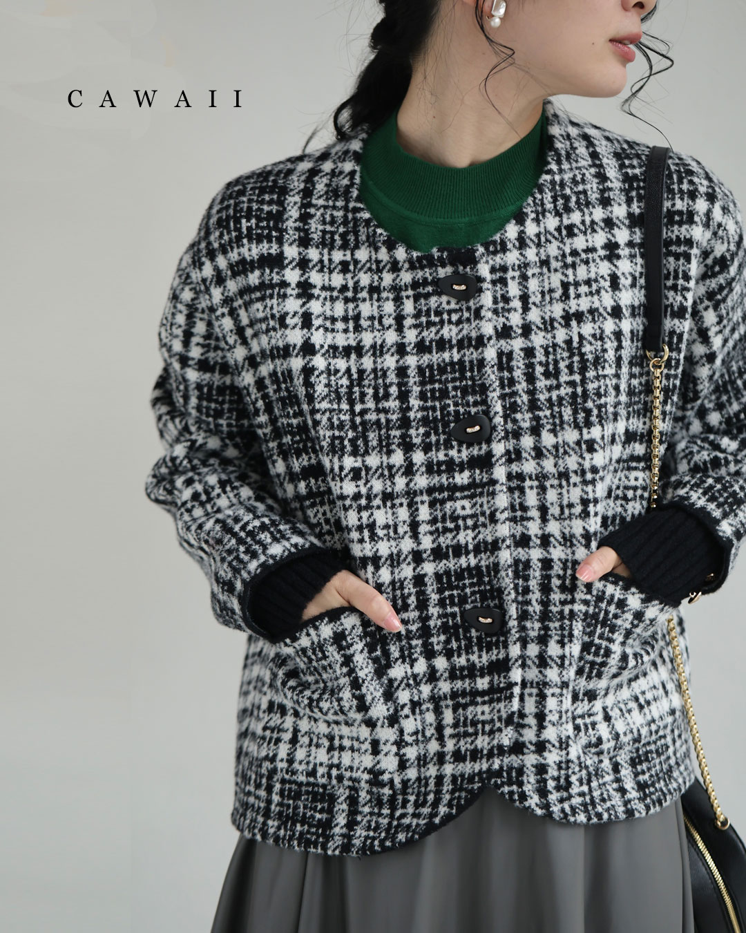 Other Jackets Jumpers - （S~2L対応）重ね着風な手元のチェックニットジャケット