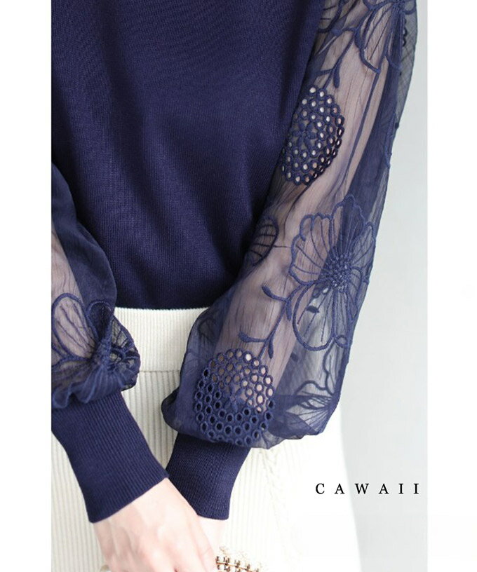 【2L3Lのみ再入荷♪2/10 12時&20時】（S~3L対応）（ブルー）腕に咲く満開の花。シアーショルダートップスのサムネイル