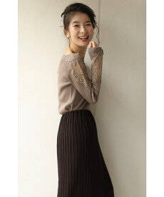 S〜L/2L〜3L対応(モカ)「FRENCHPAVEオリジナル」美しく透ける肩レースのボートネックニットトップス11月12日22時販売新作