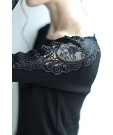S〜L/2L〜3L対応(ブラック)「FRENCHPAVEオリジナル」(黒)美しく透ける肩レースのボートネックニットトップス11月12日22時販売新作