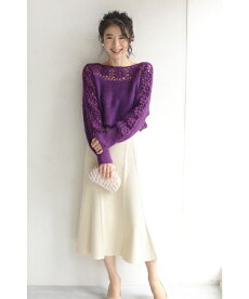 ▼▼(パープル)「frenchpave」【オリジナルカラー】流れ咲く花コサージュのニットトップス11月30日22時販売新作
