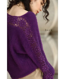 ▼▼(パープル)「frenchpave」【オリジナルカラー】流れ咲く花コサージュのニットトップス11月30日22時販売新作
