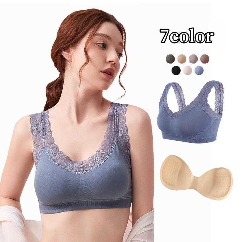 ハーフトップブラ ブラジャー レディース 女性下着 ノンワイヤー パッド付 カップ付き レース 無地 単色 シンプル かわいい おしゃれ