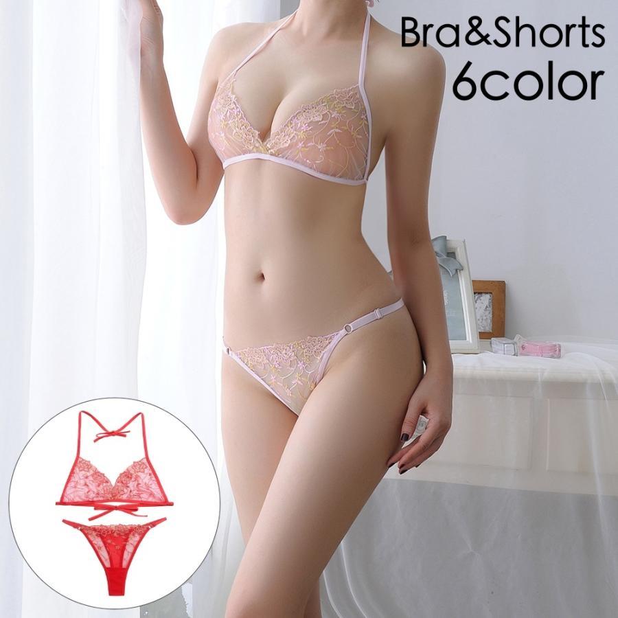 ブラジャー ショーツ 上下 2点セット レディース 女性 ランジェリー インナー 三角ブラ Tバックショー..