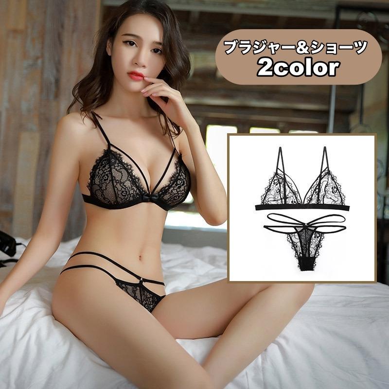 ブラジャー ショーツ 上下 2点セット ランジェリー レディース 女性用 下着 インナー 三角ブラ Tバック..