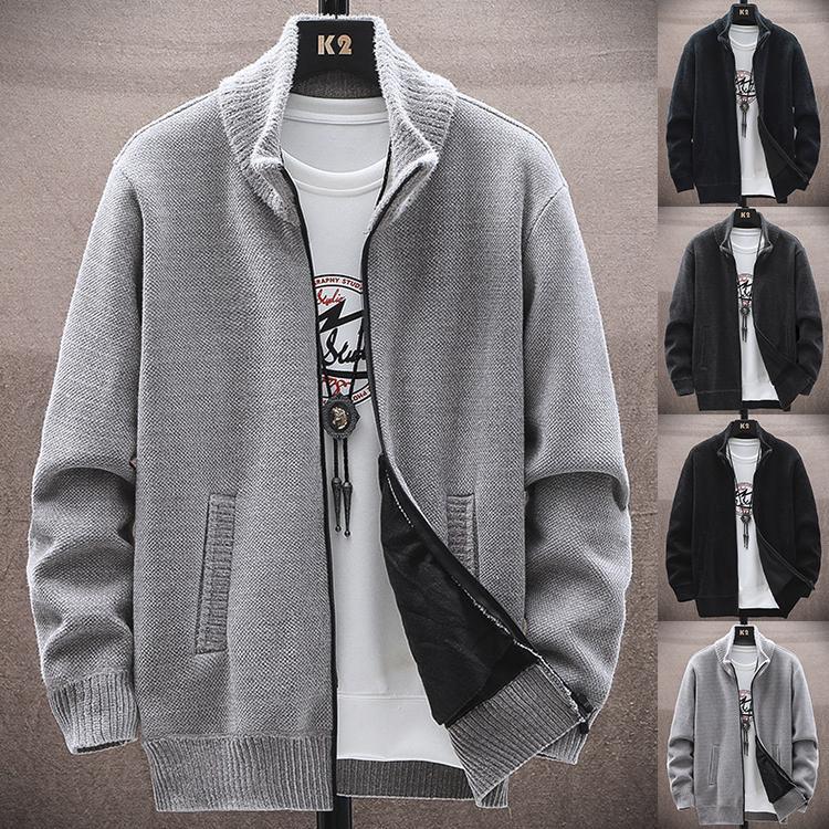 ニットカーディガン ジャケット メンズ ニットセーター ビジネス 紳士 立て襟 裏起毛 防寒 秋物 暖かい..
