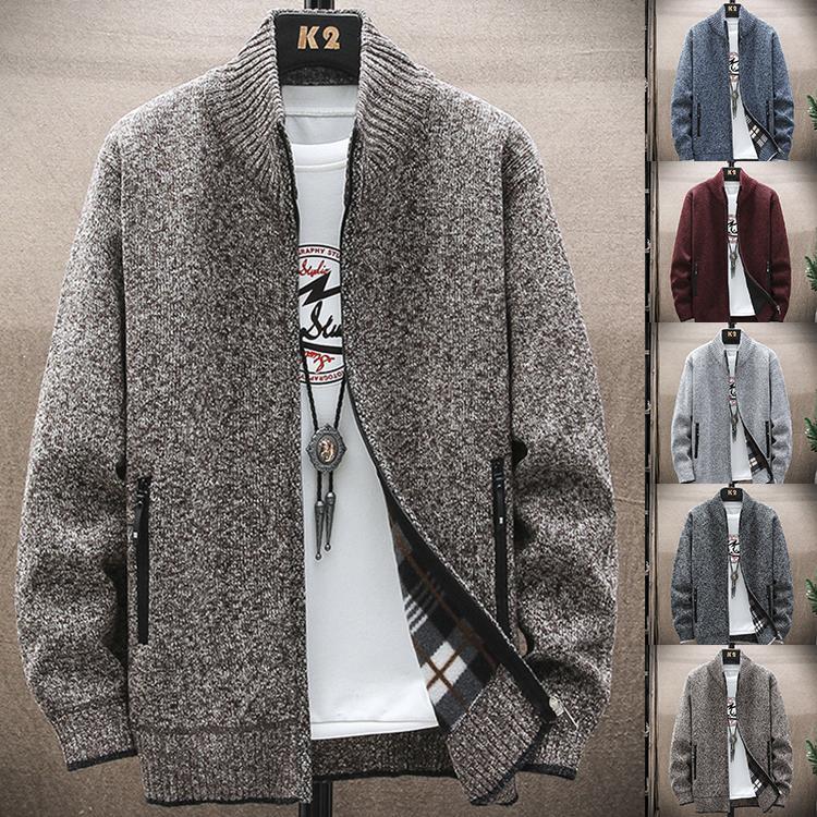 ニットカーディガン メンズ 立て襟 ニットセーター 防寒ジャケット ビジネス 紳士 立て襟 裏起毛 秋物 ..