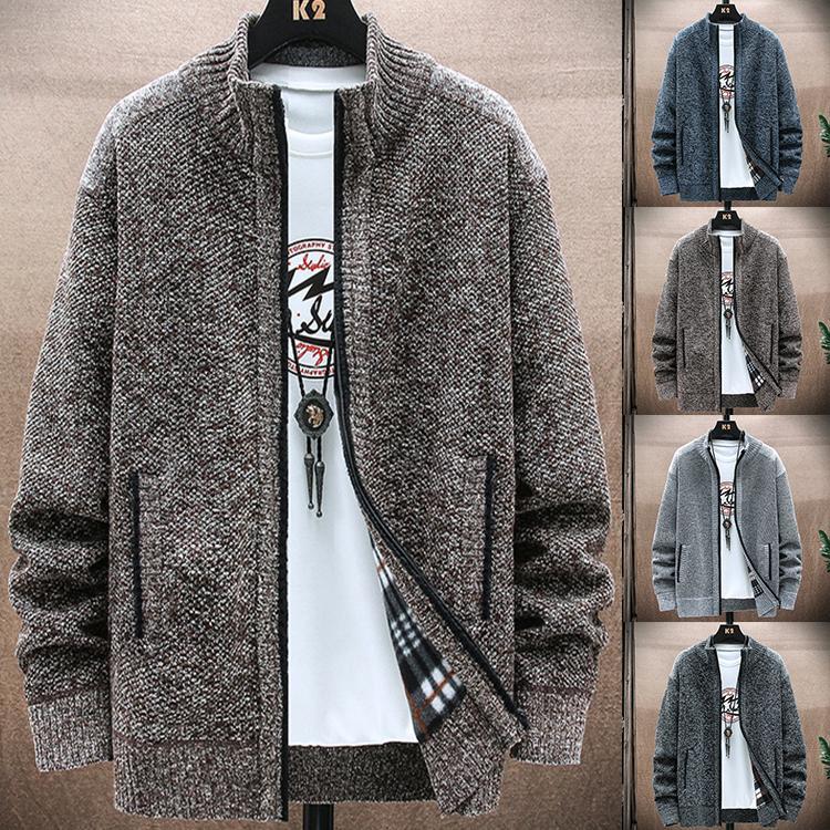 ニットカーディガン メンズ カーディガン 防寒ジャケット ニットセーター 裏起毛 秋 秋物 暖かい ファ..