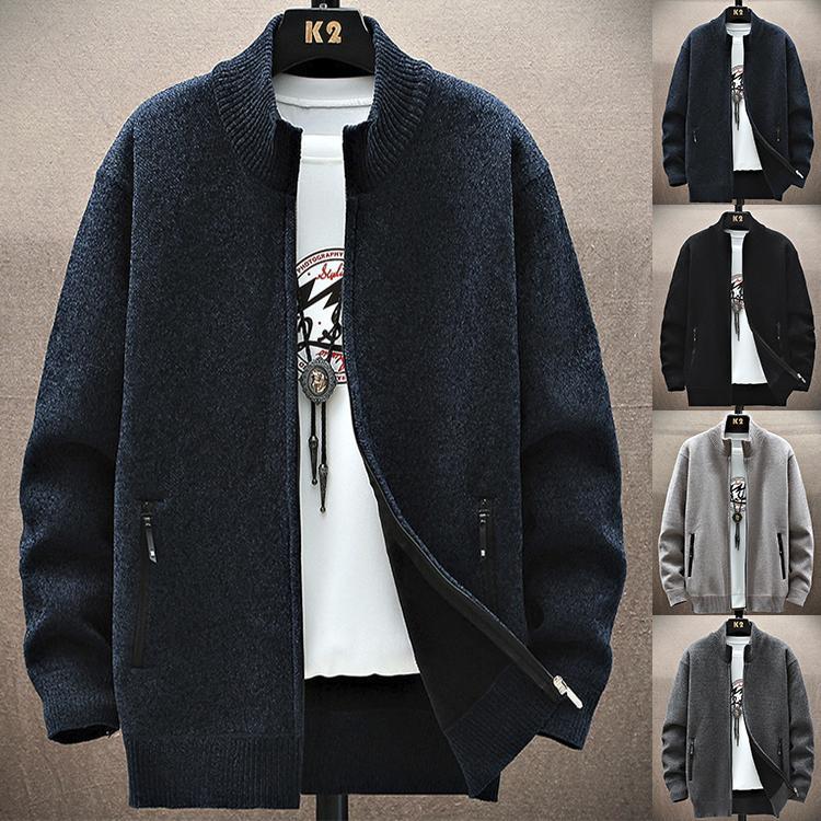 メンズ カーディガン ニットカーディガン 防寒ジャケット ニットセーター 裏起毛 秋 秋物 暖かい ファ..