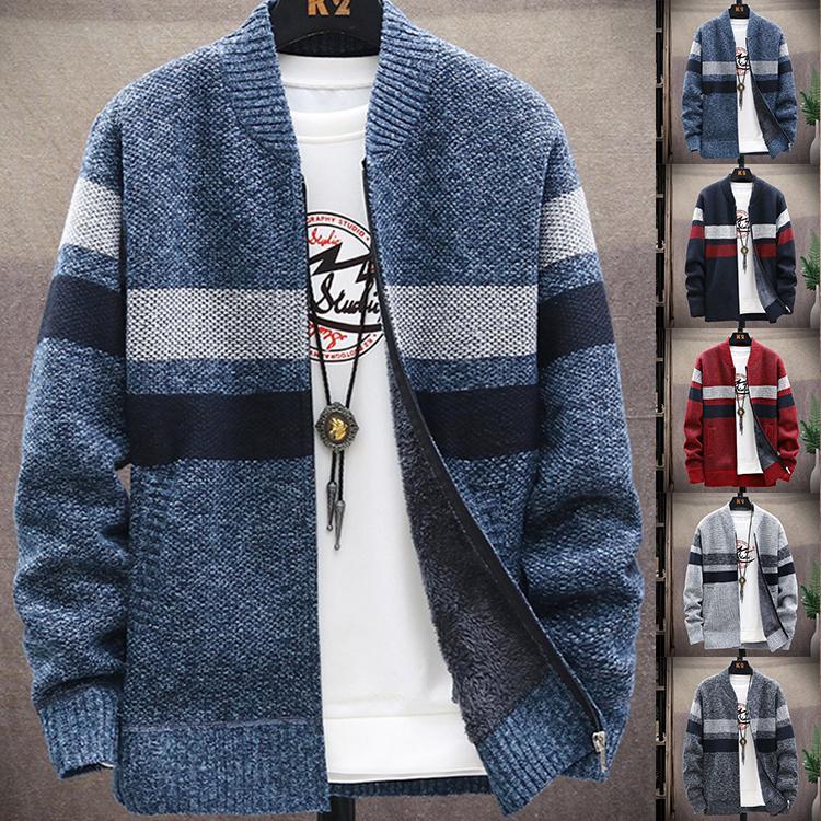 ニットカーディガン メンズ カーディガン 防寒ジャケット ニットセーター 裏起毛 秋 秋物 暖かい ファ..