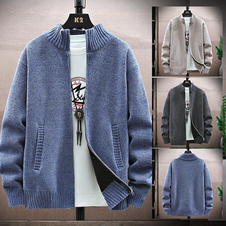 ニットカーディガン カーディガン メンズ ニットセーター 防寒 ジャケット 厚手 裏起毛 無地 アウター ..