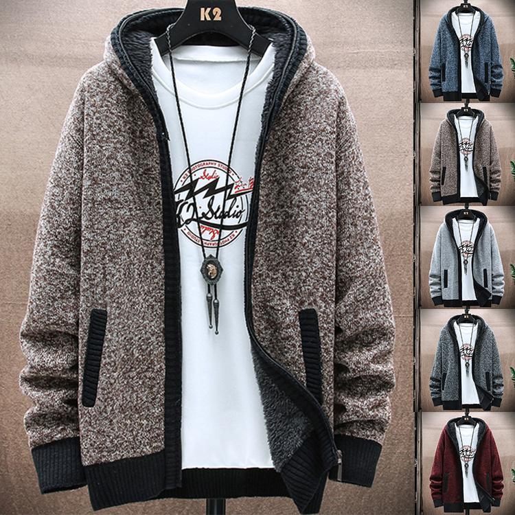 メンズ カーディガン ニットセーター パーカー 防寒 フード付きジャケット 厚手 裏起毛 アウター 秋物 ..