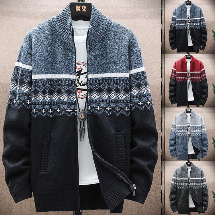 メンズ ニットセーター ニットカーディガン ジャケット ビジネス 紳士 立て襟 裏起毛 防寒 秋物 暖かい..