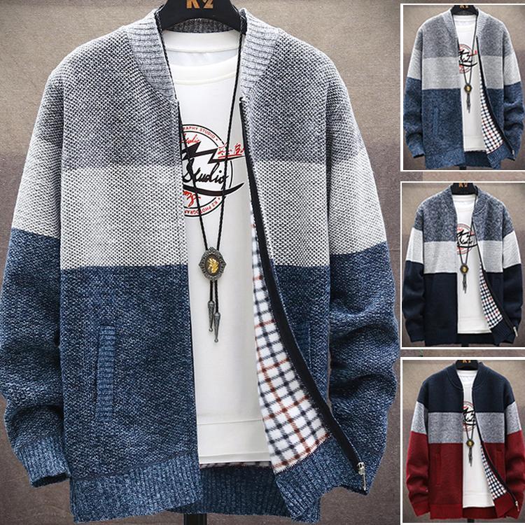 ニットカーディガン メンズ ニットジャケット セーター 防寒 ジャケット 切り替え 裏起毛 アウター お兄系 秋物 暖かい