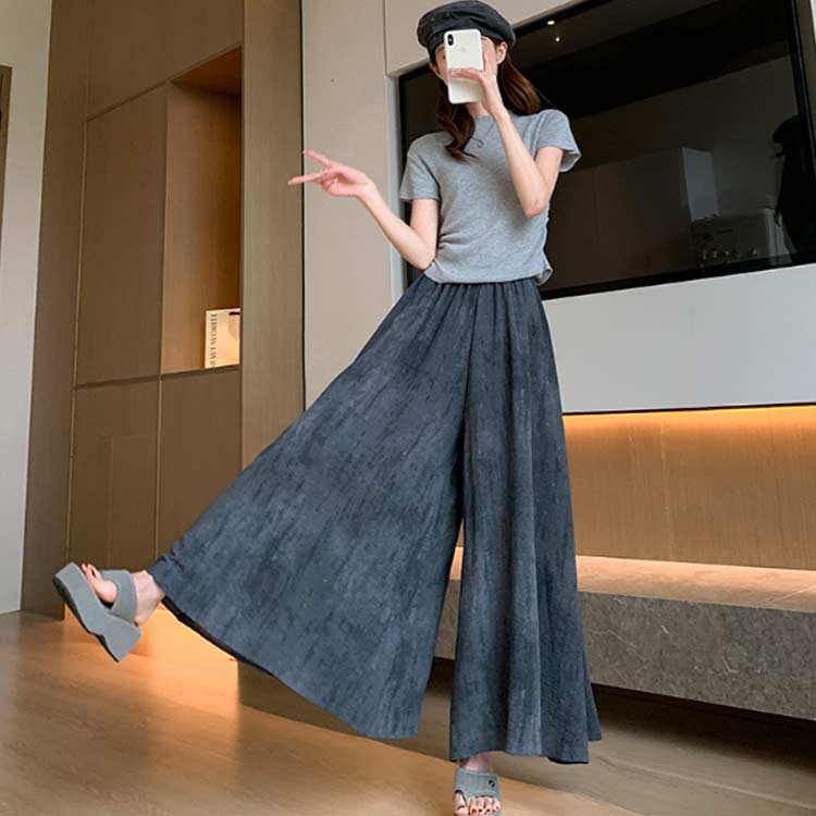 お洒落 フレアパンツ ウエストゴム プリント レディース ハイウエスト 体型カバー ...